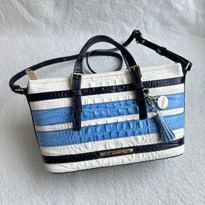 Brahmin Asher Tote Regatta Vineyard NWOT Blue‎ White Leather Handbag